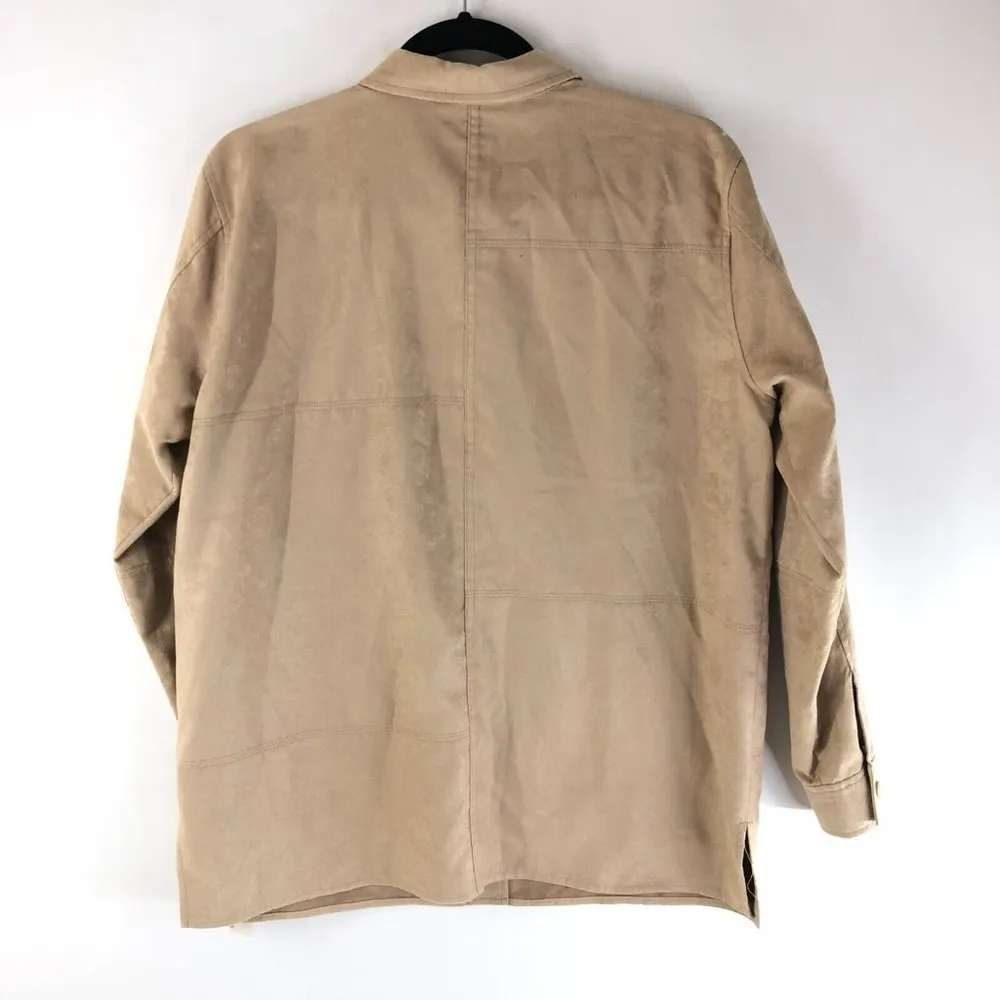 Liz Claiborne Womens Top Button Down Faux Suede Boxy Stain Resistant Beige PM - Image 2