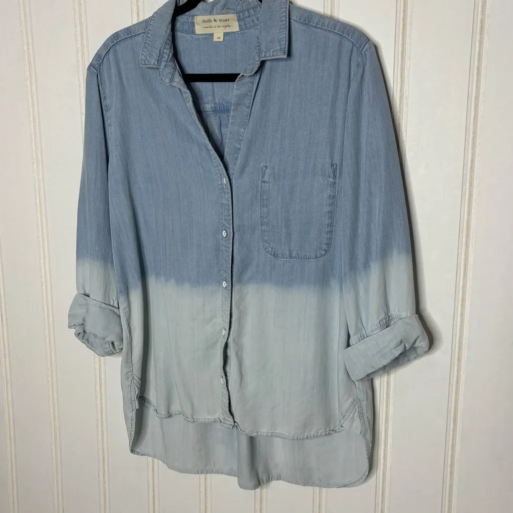 Cloth & Stone Light Blue Dip Died Tencel Shirt - Image 2
