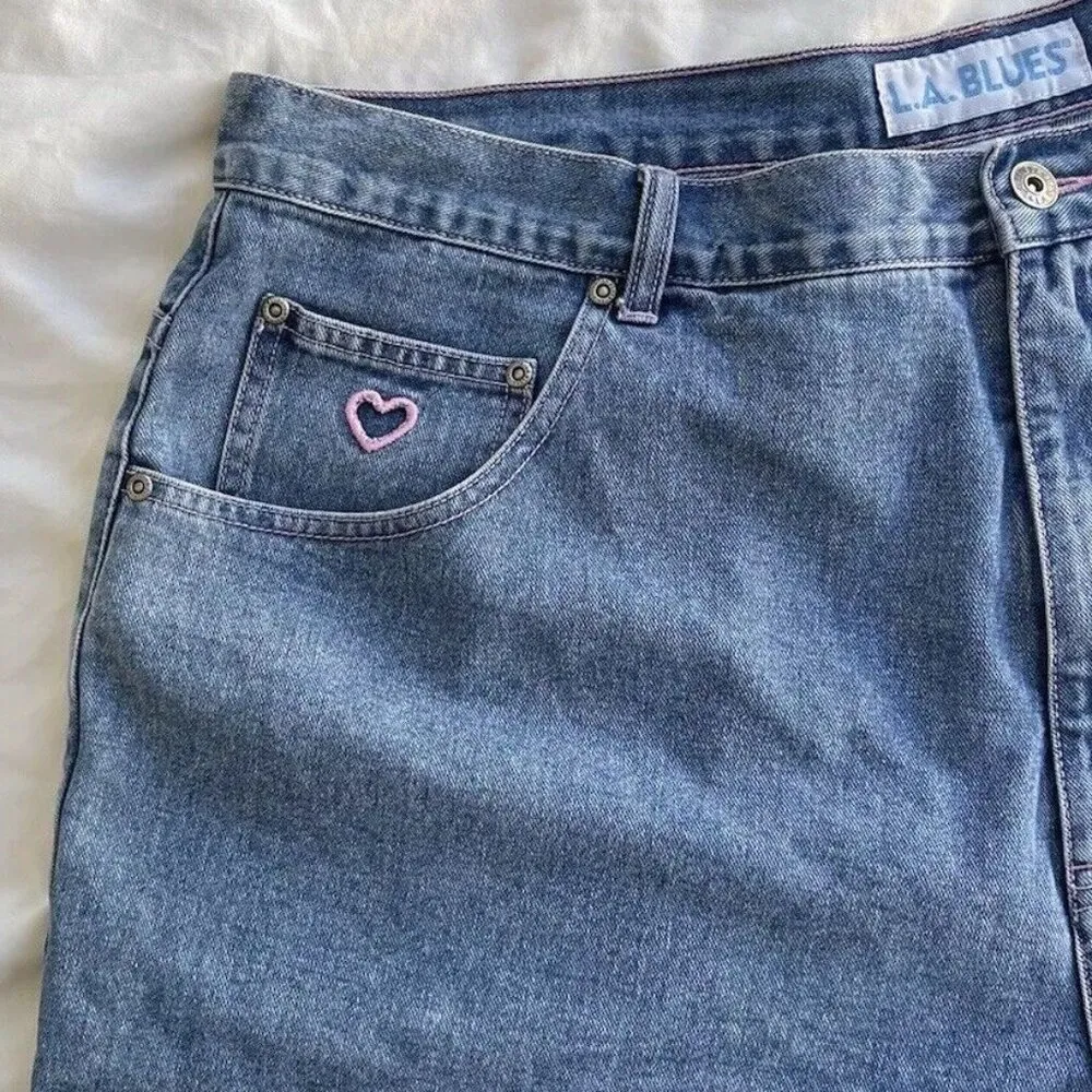 Vintage LA Blues Jean Shorts Women’s Sz 22 Denim  Denim Pink Hearts Lining Y2K - Image 5