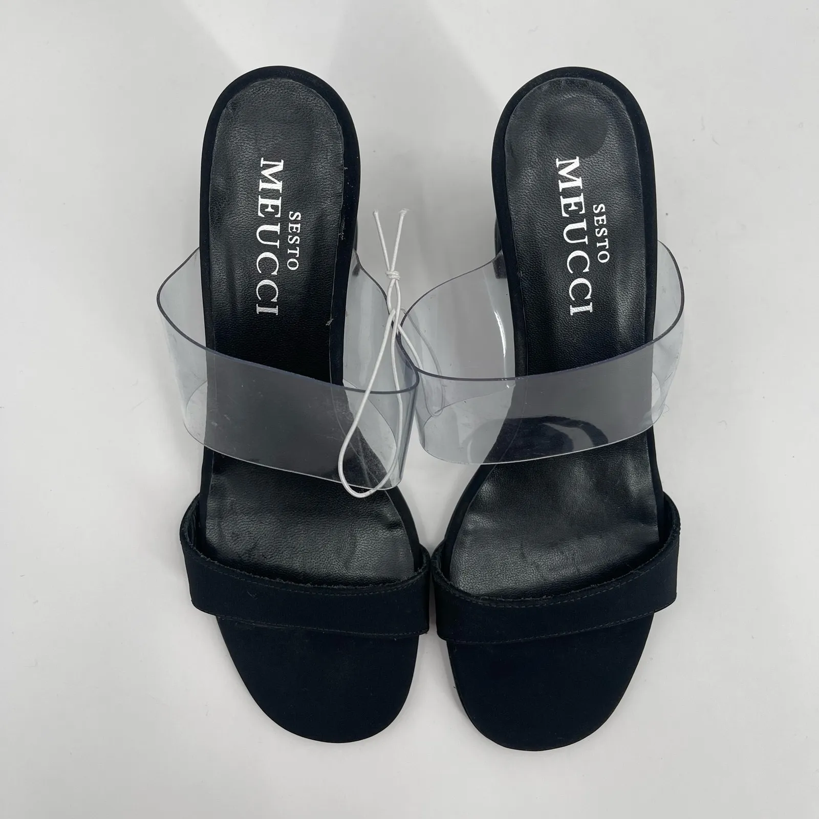 SESTO MEUCCI Heels Size 37 (US 6-6.5) Leather Fabric Black Clear Heeled Sandals - Image 2