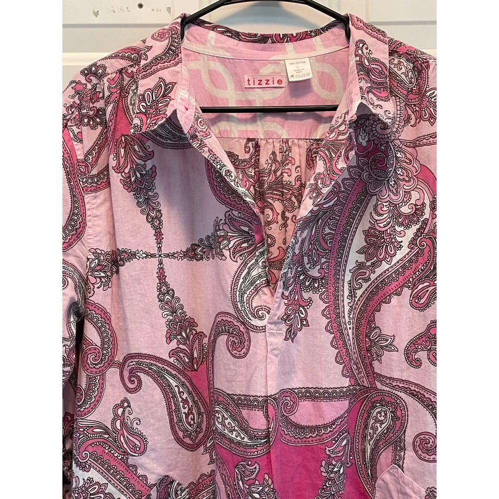 Tizzie Paisley Pink Long Sleeve Tunic Top Cover - Image 8