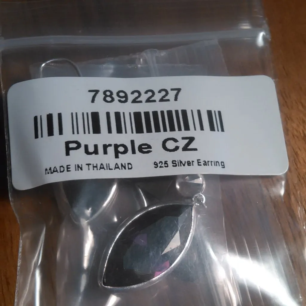 Simulated Purple and White Diamond Sterling Silver Dangle Earrings - Image 14