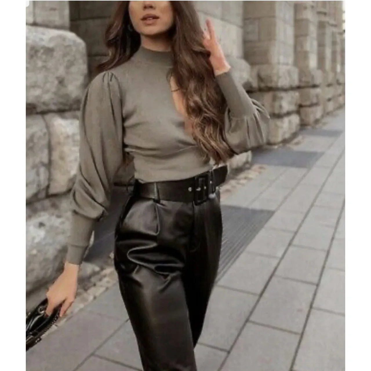 Zara Women Belted Faux Leather Pants Black - Image 3