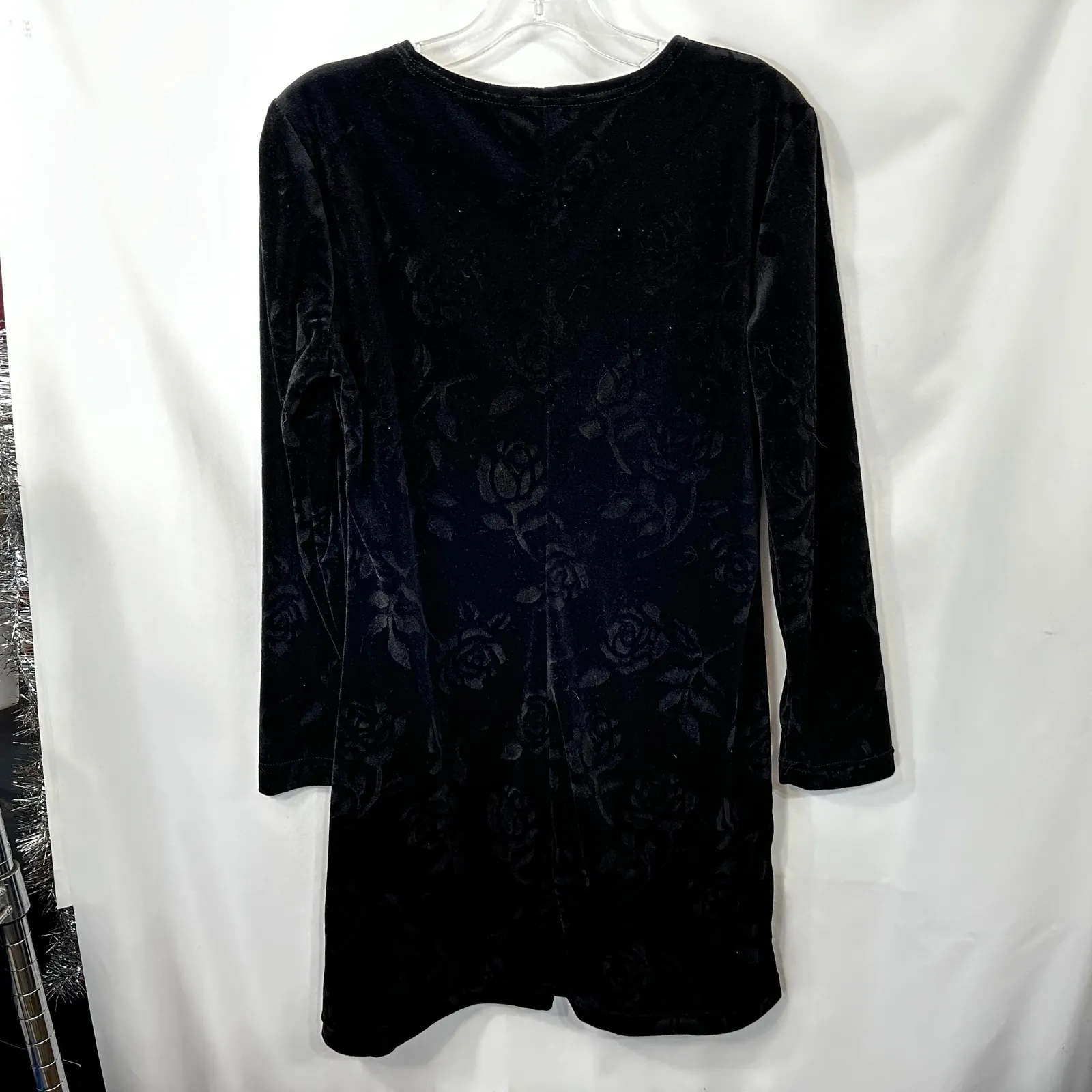 VTG Dress Black Velvet Burnout Size 10 Rose Print Shift Y2K 90s Long Sleeve 1806 - Image 3