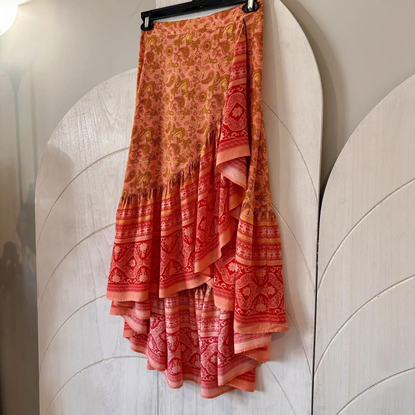 Rusttydustty Boho Asymmetrical Skirt Paisley Floral Ruffle Hem Viscose Medium - Image 5