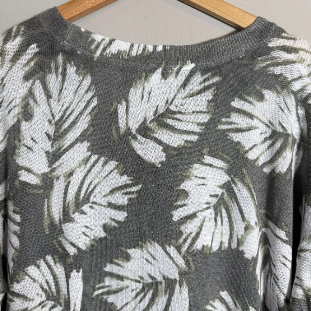 J.Jill  Linen Palm Leaf Print Sweater Pullover Women's Medium Green Tropical - Image 8