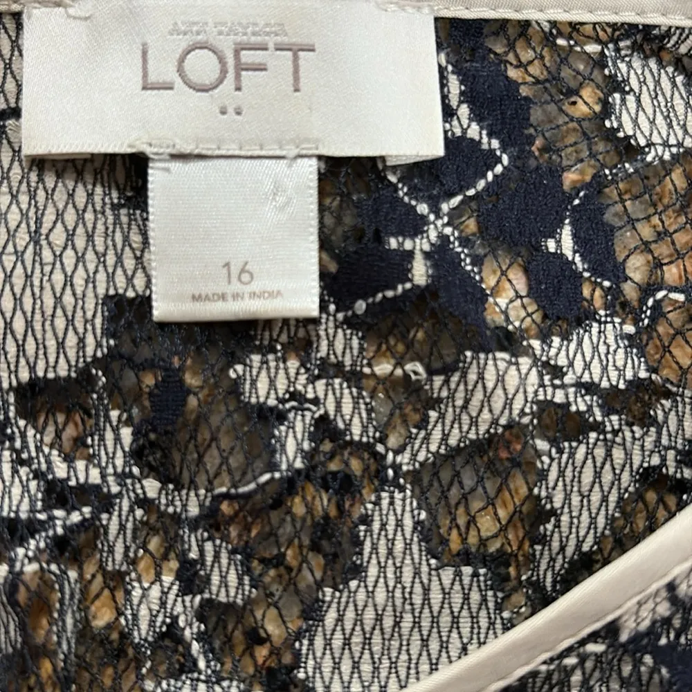 Ann Taylor LOFT Lace Sheath Dress Knee Length Sleeveless Womens 16 Black Beige - Image 8