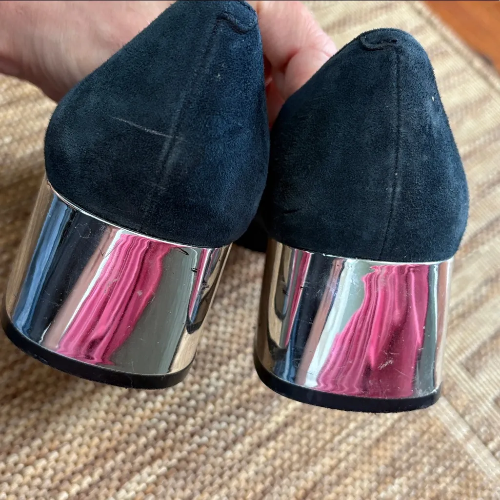 Karl Lagerfeld Navy Velvet Now Silver Block Heel Loafers US 9.5 - Image 7