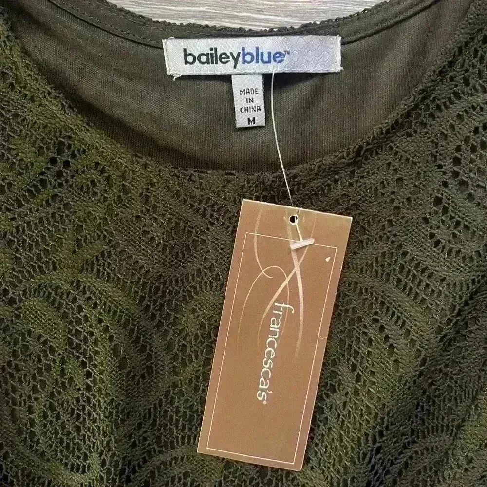 NWT Bailey Blue Fit and Flare Army Green Sleeveless Lace Crotchet Dress Size M - Image 5