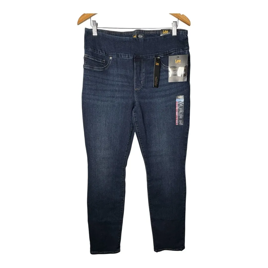 Lee Sculpting Slim Fit Slim Leg Pull On Dark‎ Denim Jeans Women Size 14 Long NWT - Image 4