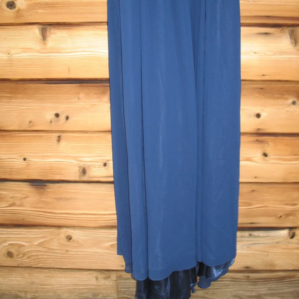 NWT Mac Duggal 55147 Navy Bejeweled Neckline Pleated Chiffon Gown MISMARKED SIZE - Image 10