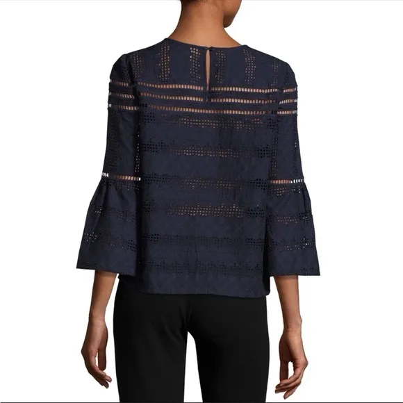 Ba&sh Gianna Navy Blue Embroidered Bell Sleeve Blouse Size S - Image 2