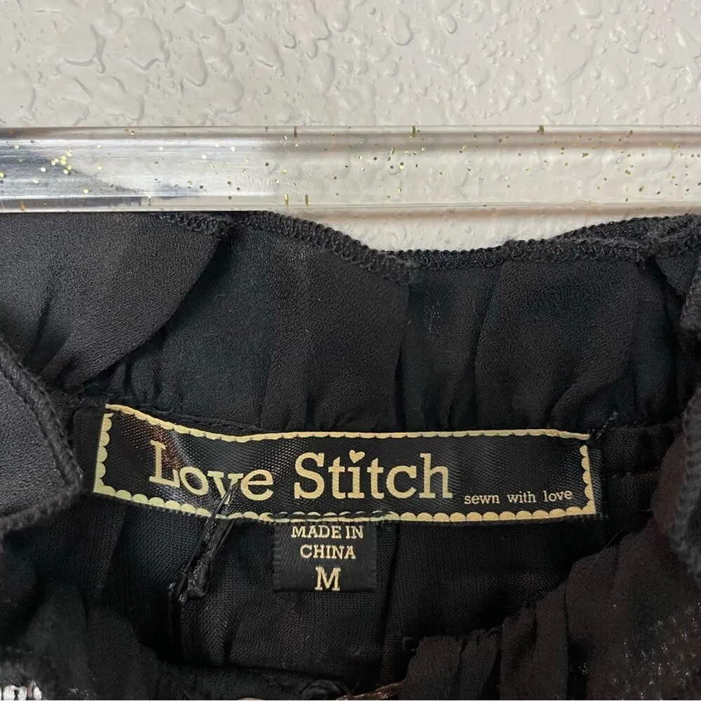 BNWT! LOVE STITCH Black Chiffon Maxi Dress w/Tribal Stitching Size M - Image 5
