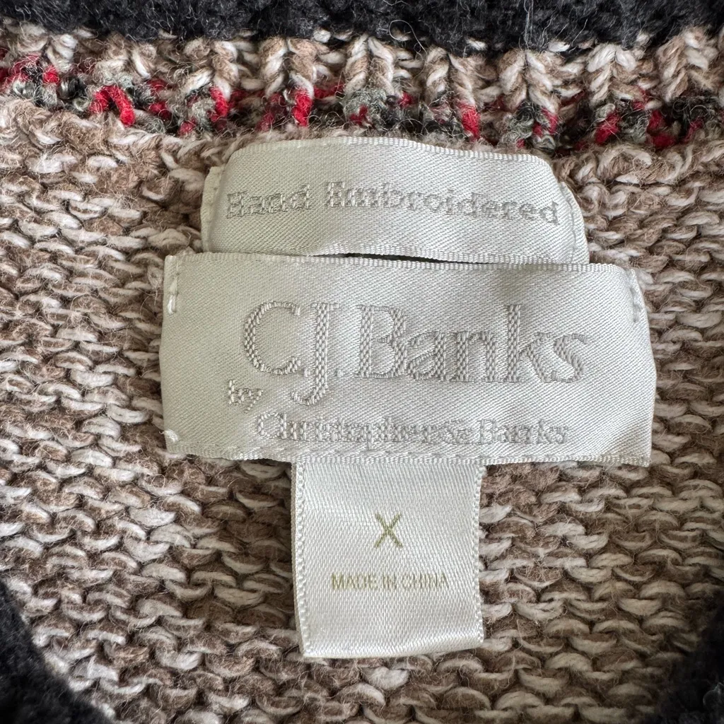 Vintage C.J. Banks Heather Brown Black Red Hand Embroidered Cardinal Sweater X Size XL - Image 6