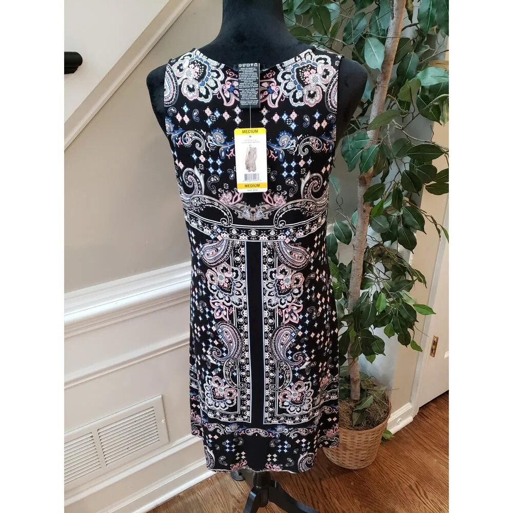 Premise Knee Length Dress Womens Medium Black Paisley Sleeveless V Neck Stretch - Image 3