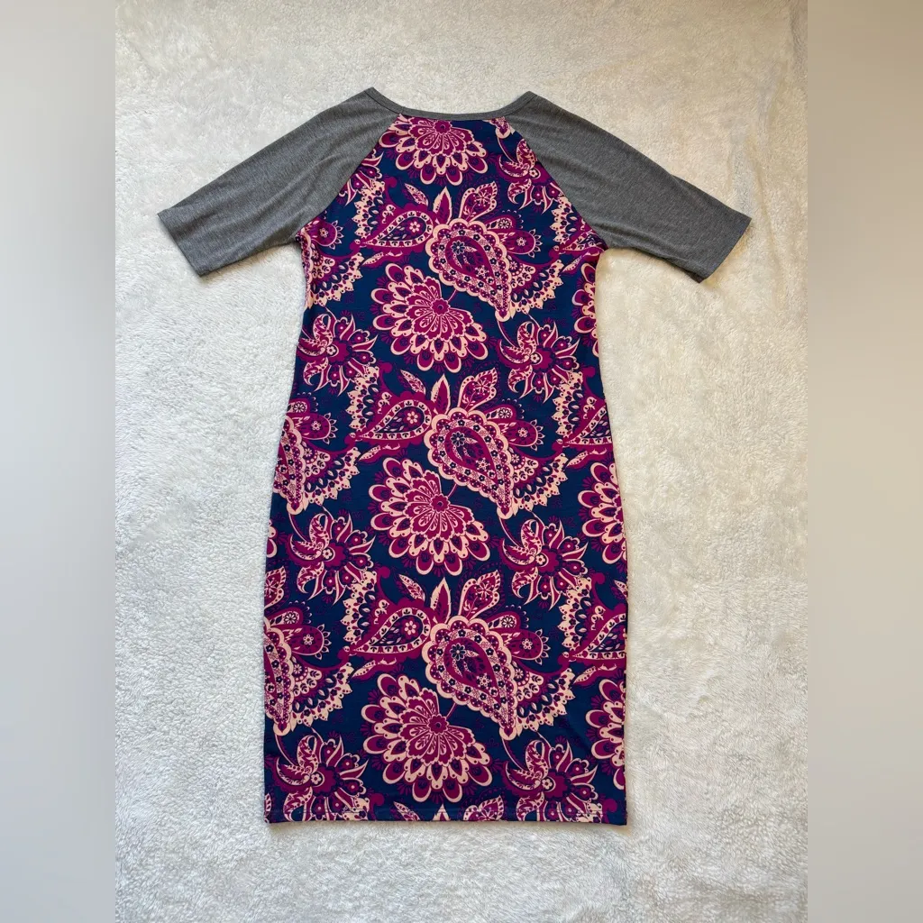 LulaRoe Julia Raglan Paisley Floral Pencil Sheath Midi Dress Stretch Sz Medium - Image 5