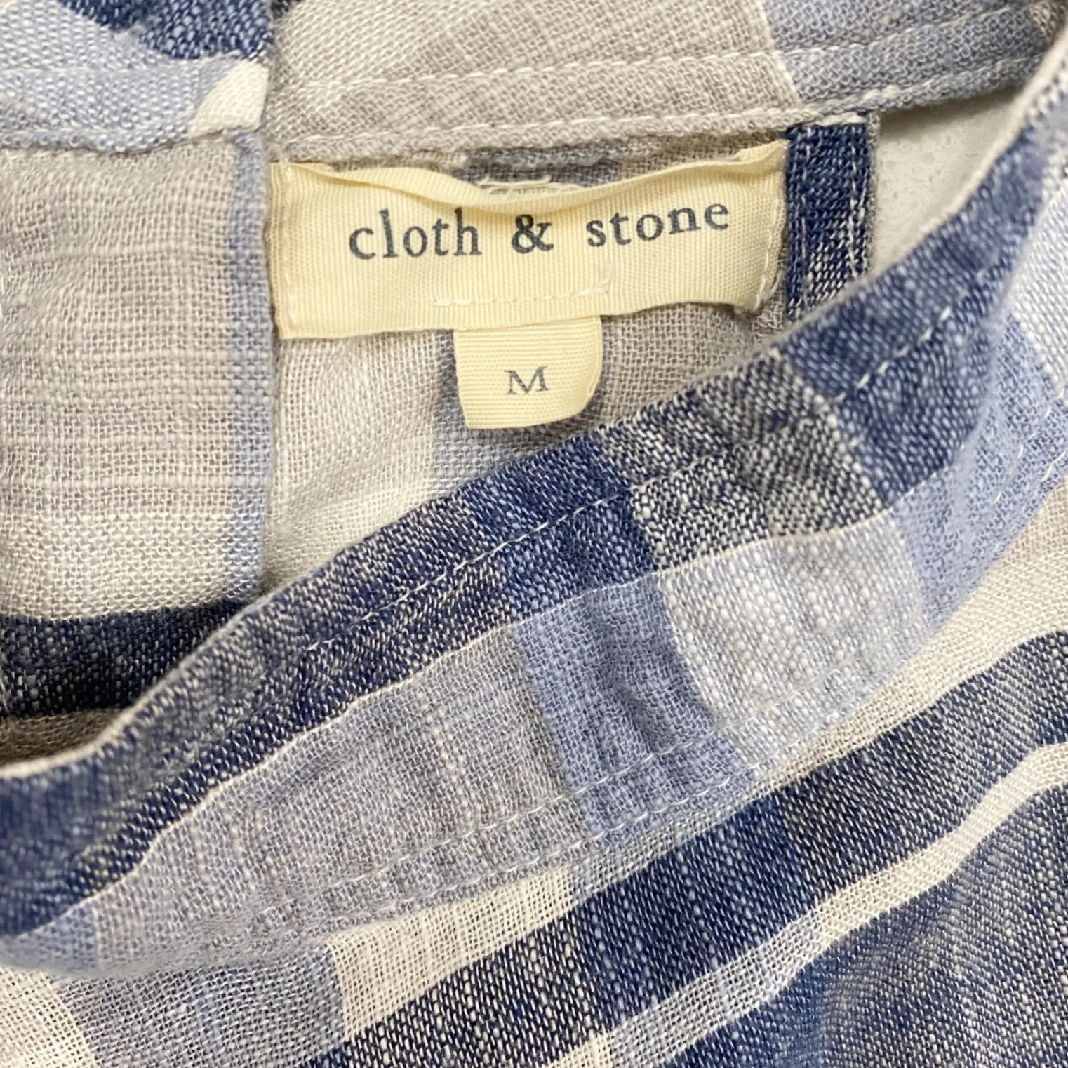 Cloth & Stone Plaid Halter Button Back Top Women's Blue Gray Linen Blend M EUC - Image 5