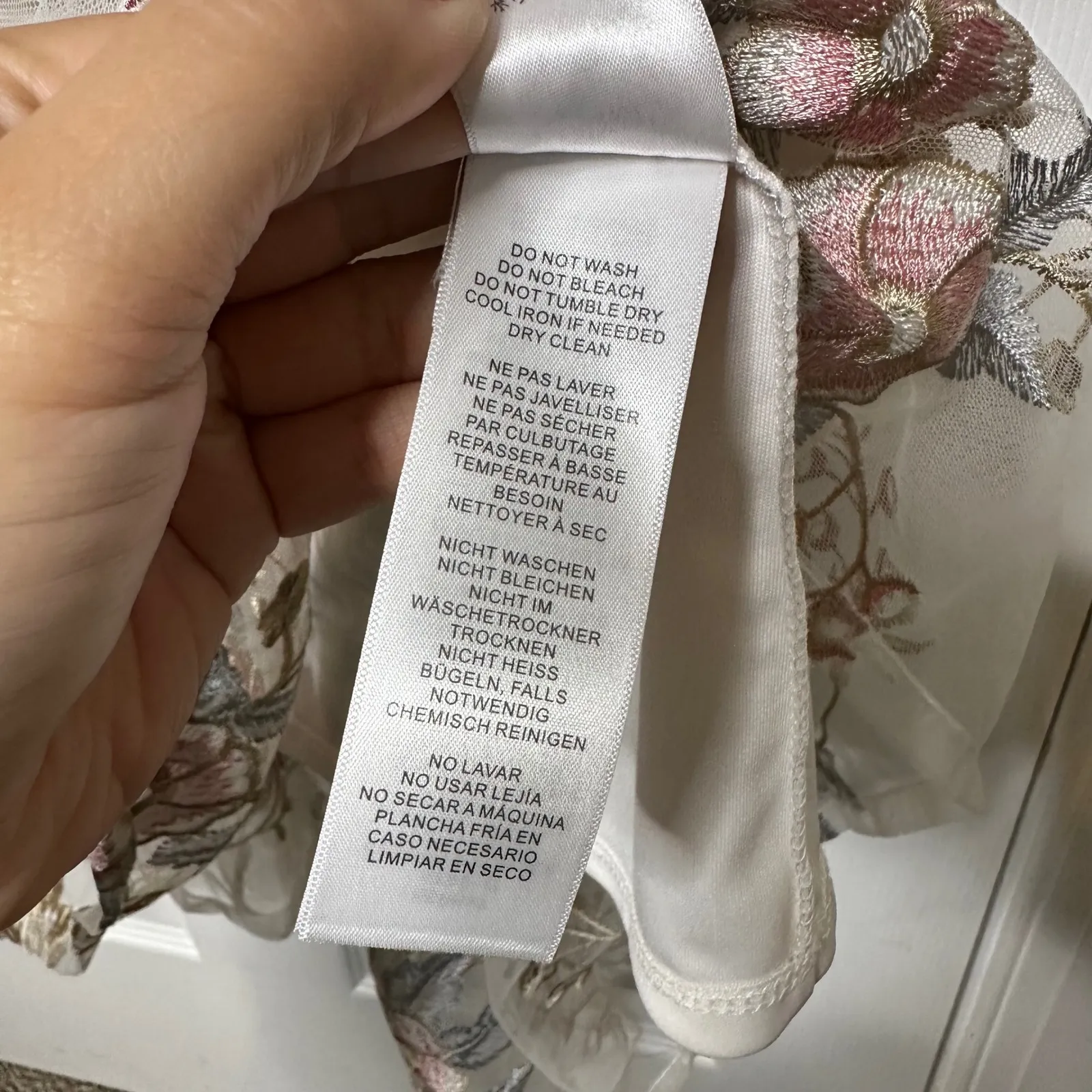 Adrianna Papell Illusion White Floral Embroidered Sheer Overlay Midi Dress US 14 - Image 7