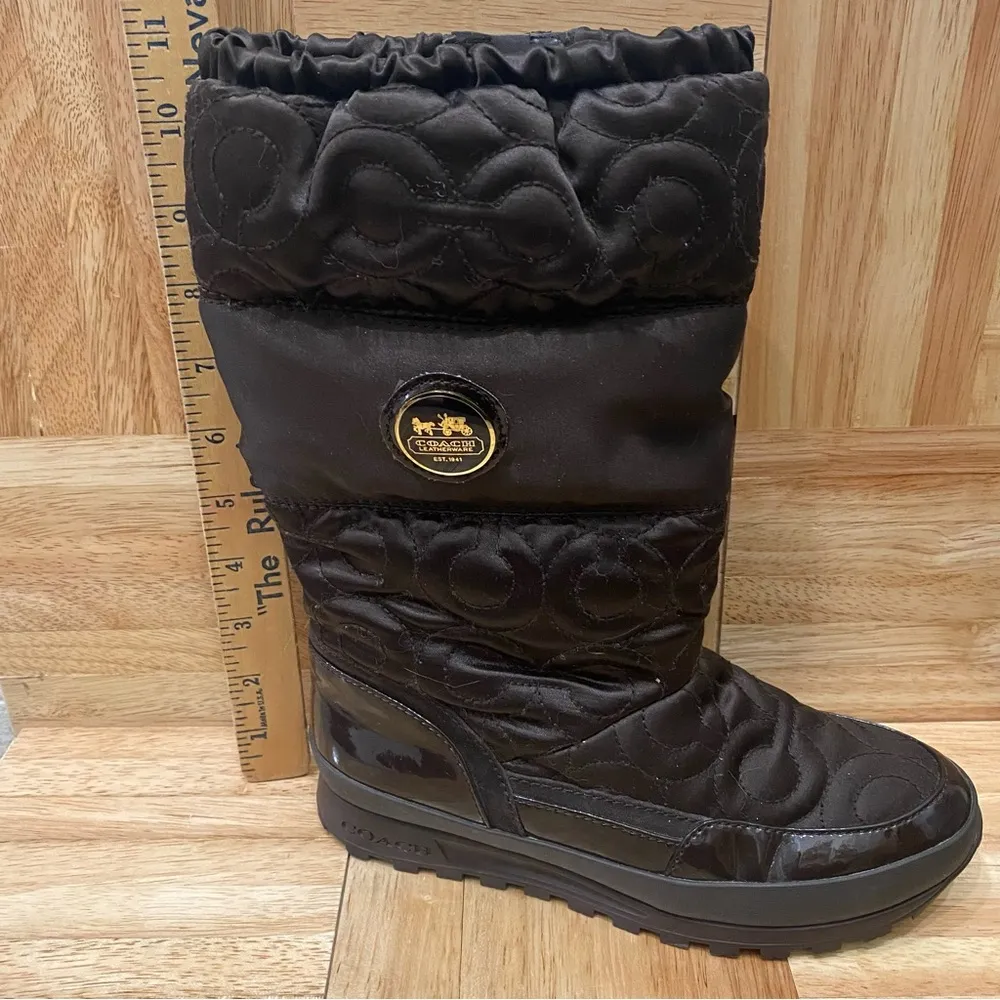 COACH “Drexel” Brown Satin Quilted Winter Boots Size 5.5 - Image 10
