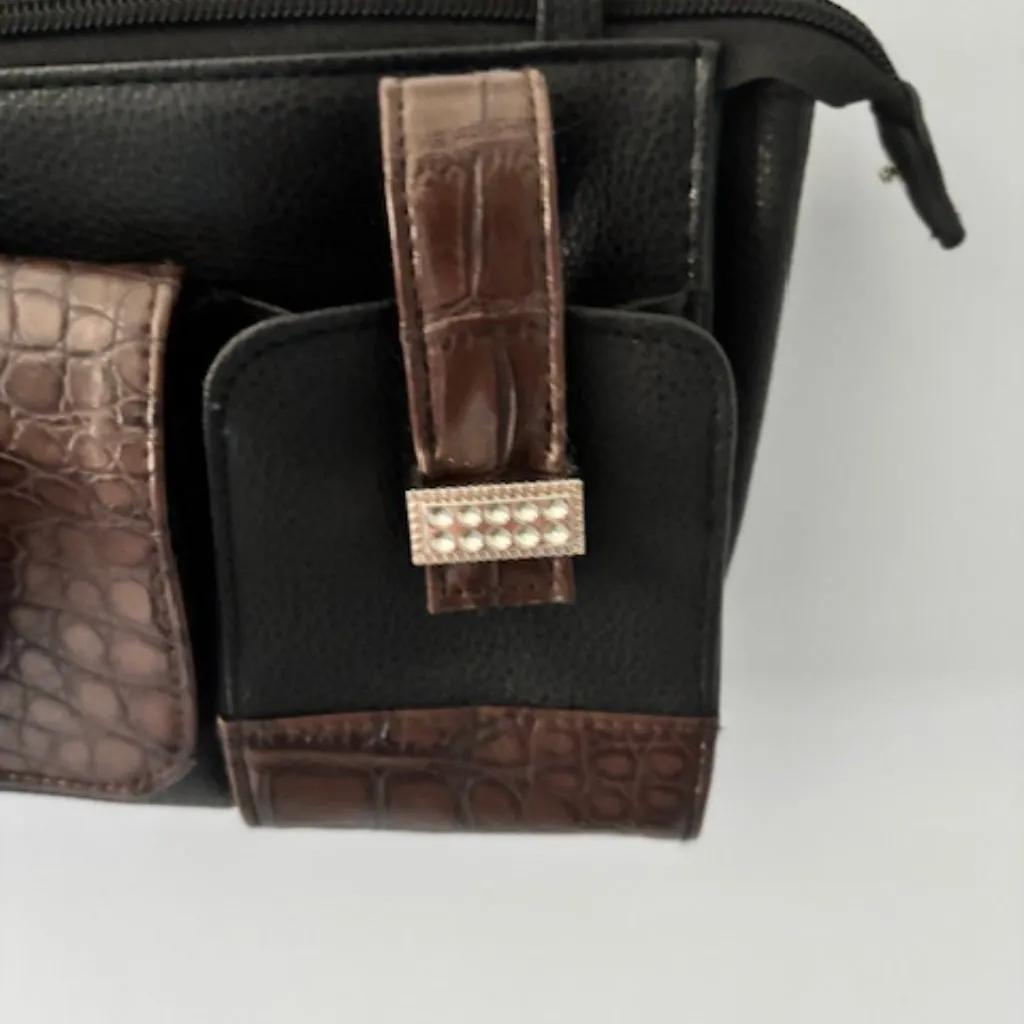 Braciano Black Brown Silver Buckle Bling Compact Modern Classic Statement Chic - Image 4