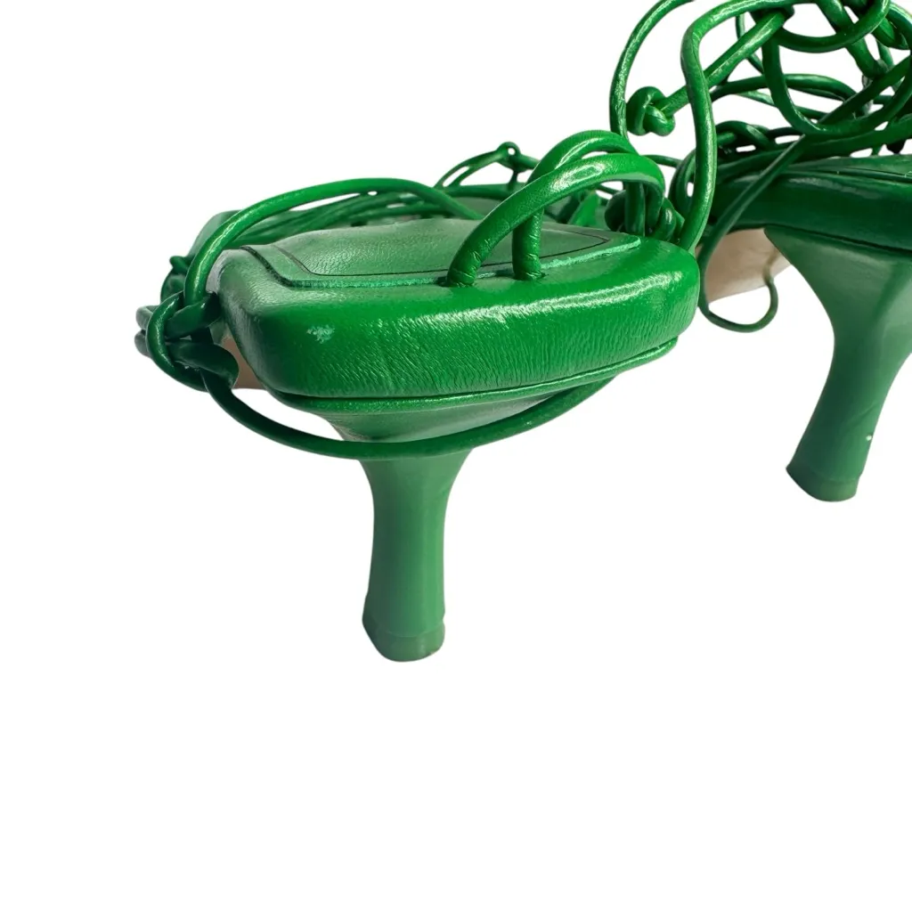 ZARA TIE STRAP HEELED SANDALS Faux Leather Strappy Ankle Lace Up‎ US 7.5 EU 38 - Image 8