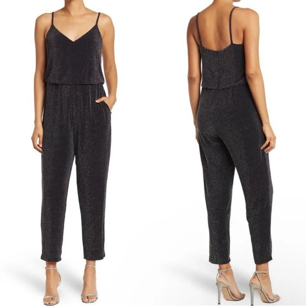 Eliza J Black Metallic Spaghetti Strap Blouson Jumpsuit 10 - Image 8