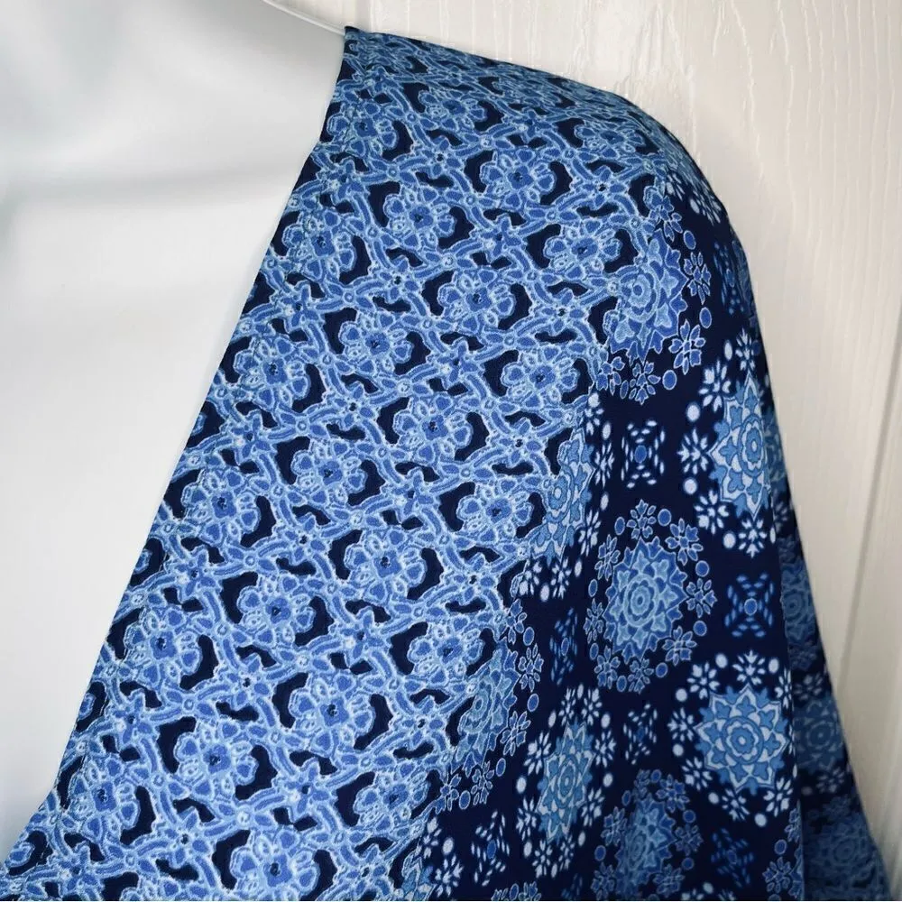 Miami Kaftan Style Mediterranean Print Top Flowy Blue M - Image 3