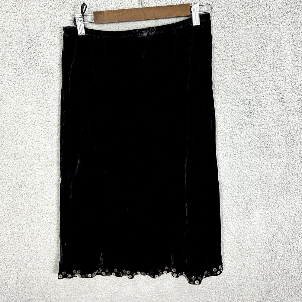 J. jill Pencil Skirt Womens Medium Black Velvet Beaded Trim Stretch Waist Boho - Image 4