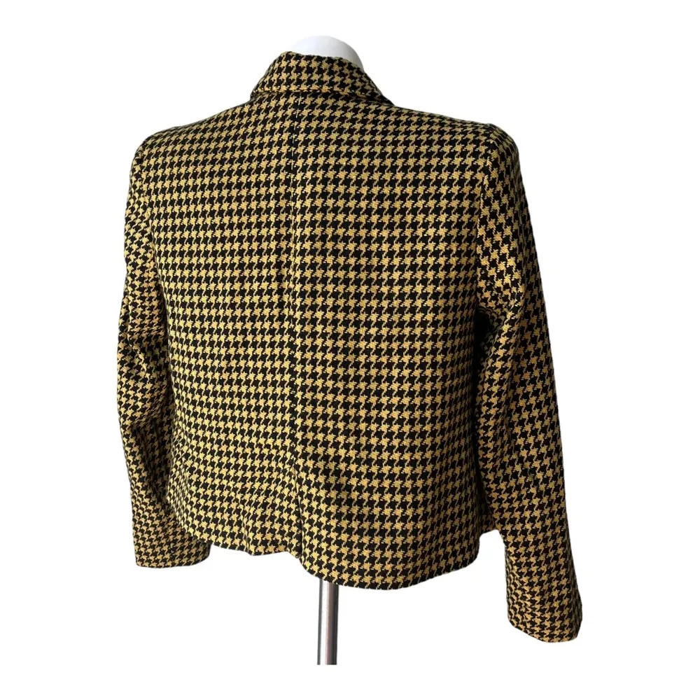 Zara Yellow Plaid Wool Short Houndstooth Blazer Jacket Coat Sz S/M - Image 5