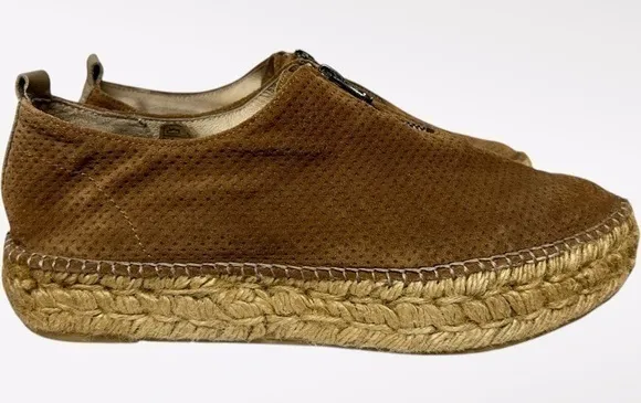 Eric Michael Shoe Women Size EU 41 Brown Tan Espadrille Platform Flat Suede Zip - Image 1