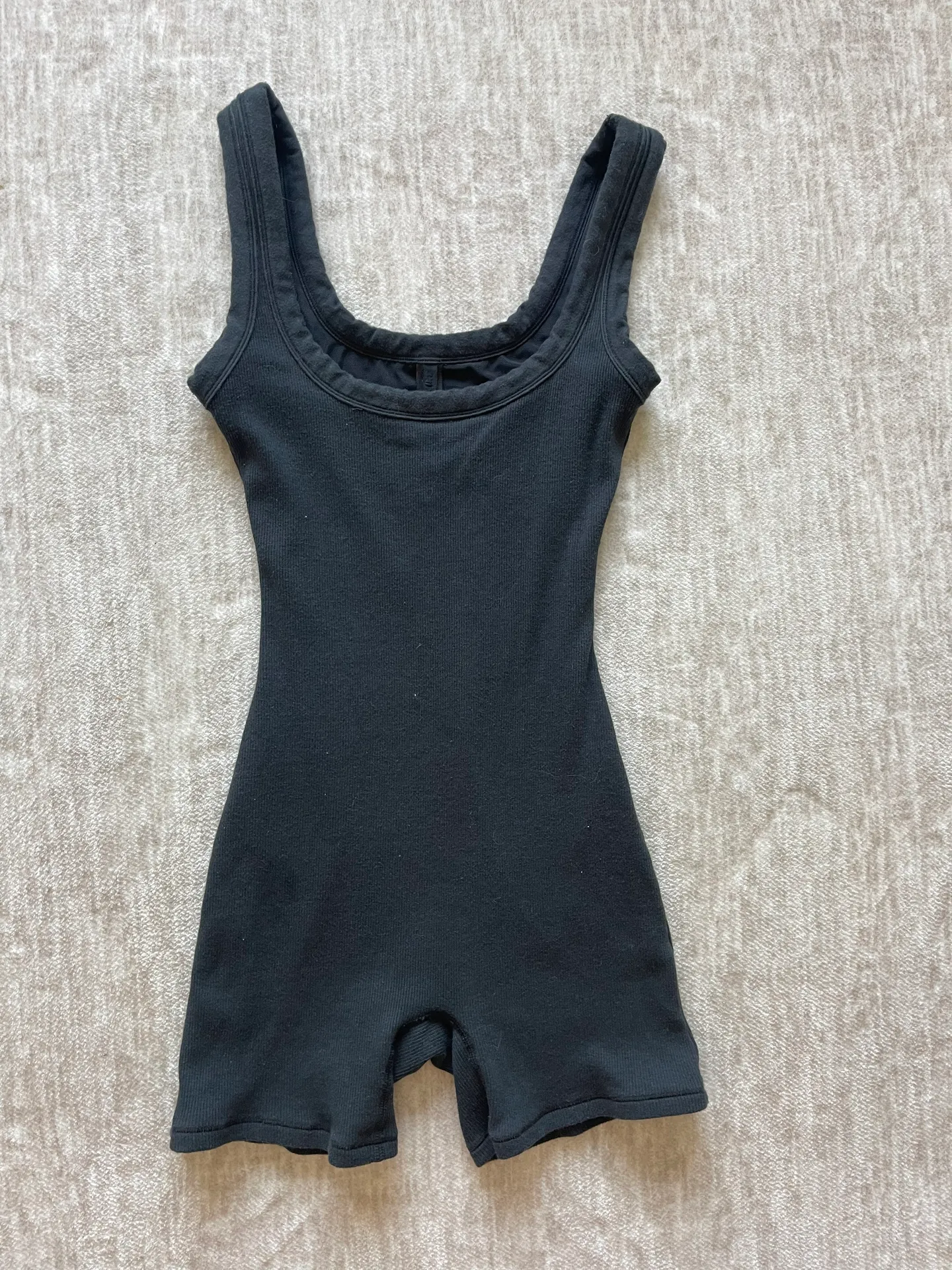 Black Cotton Rib Onesie Bodysuit Romper - XS- Soot - Image 3