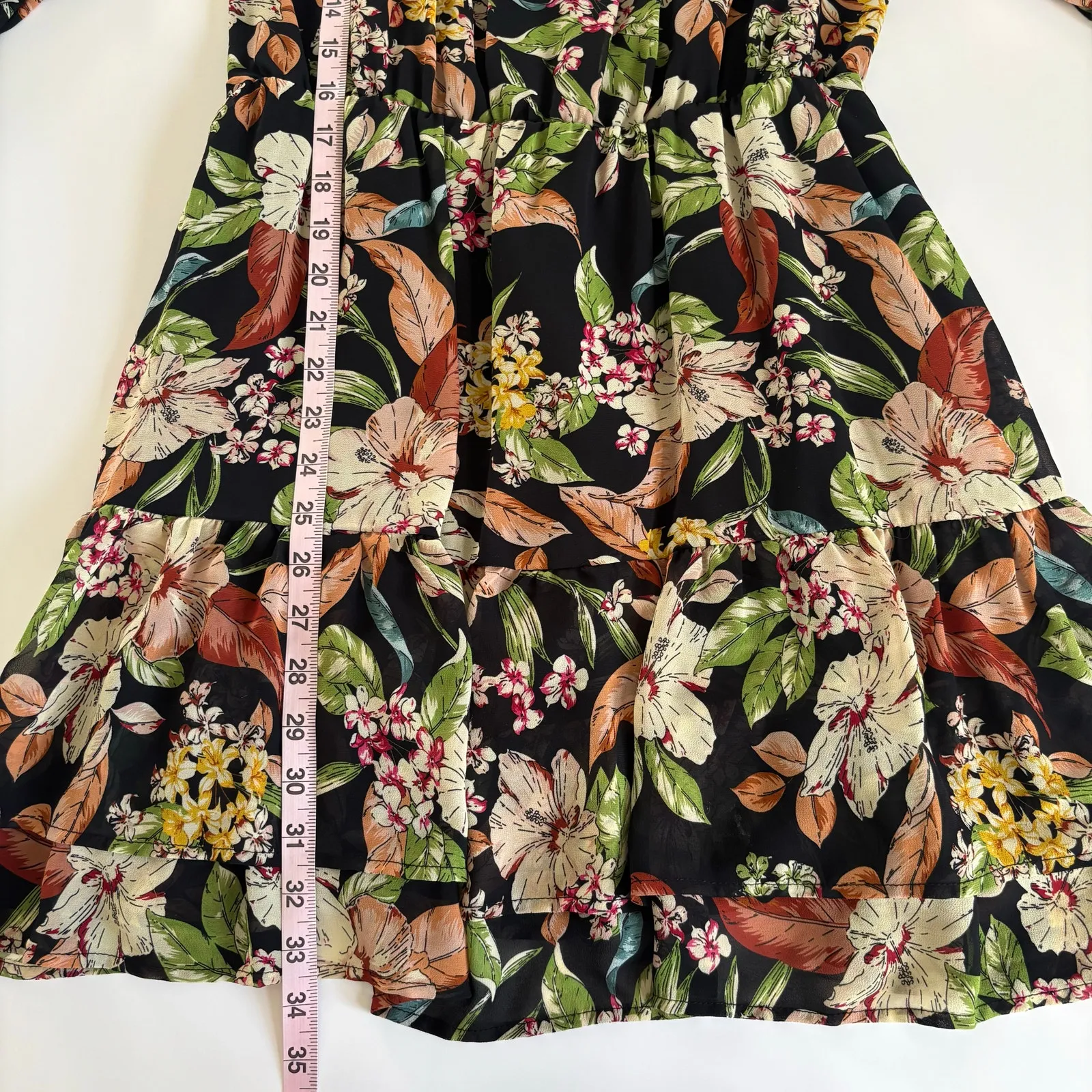 Code x Mode Black Floral Tiered Mini Dress Women’s Medium Boho Whimsygoth - Image 6