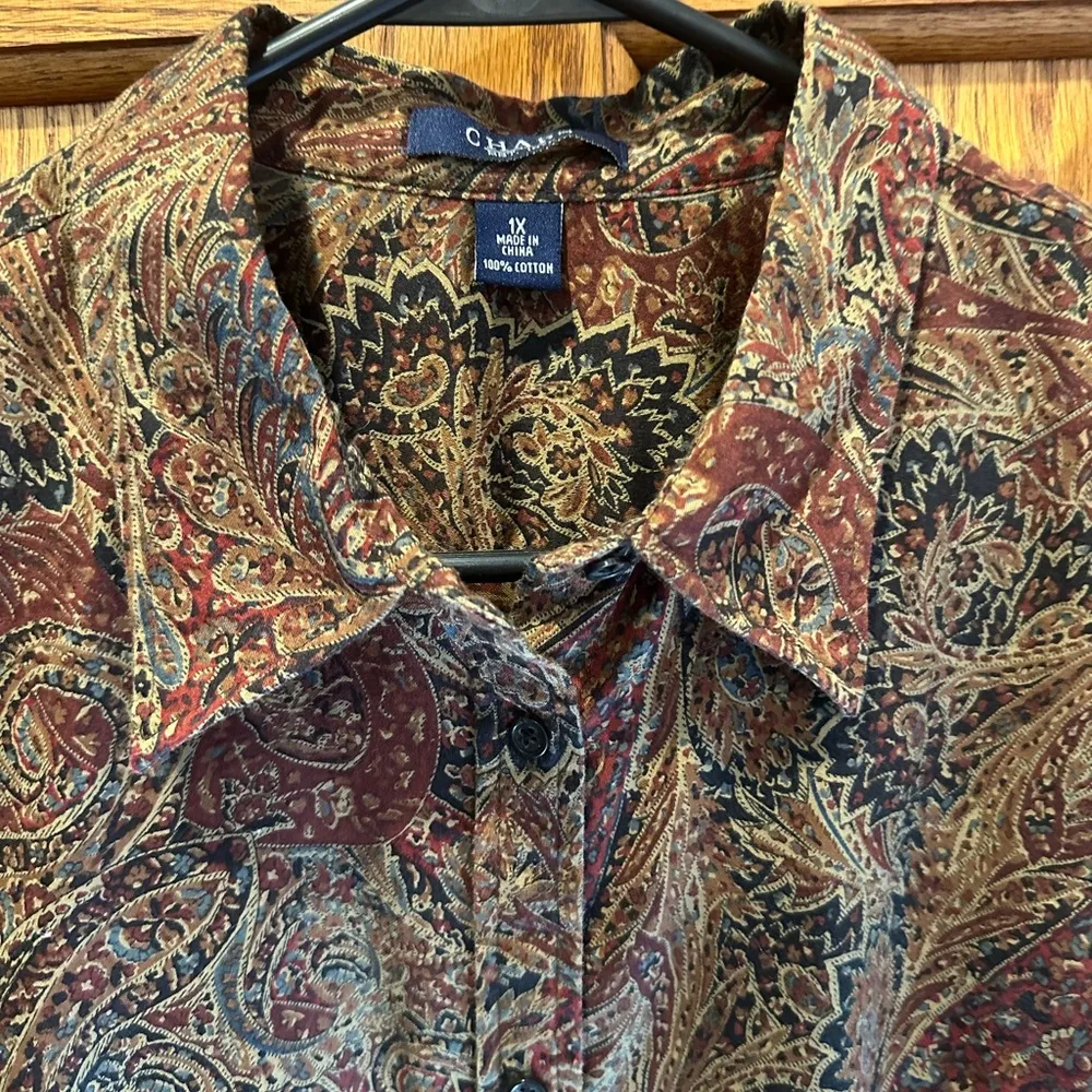 Chaps by Ralph Lauren Plus Size 1X Black Paisley Casual Button Down Shirt Blouse - Image 2