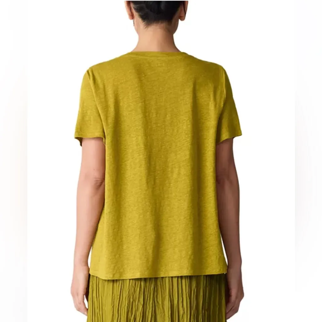 Eileen Fisher Linen Jersey Crewneck Tee in Gold Paper‎ Size Large Organic Linen - Image 4