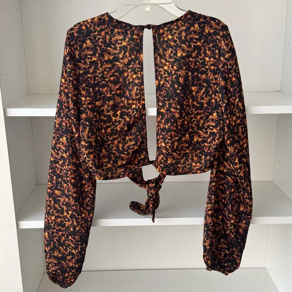 RESA Revolve Abstract Leopard Print Long Sleeve Tie Top Orange - Image 2