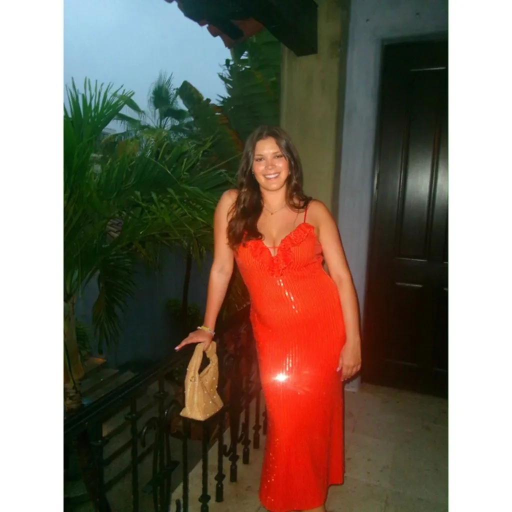 ANTHROPOLOGIE If By Sea Sequin Slip Midi Dress in Orange Size Large - Image 13