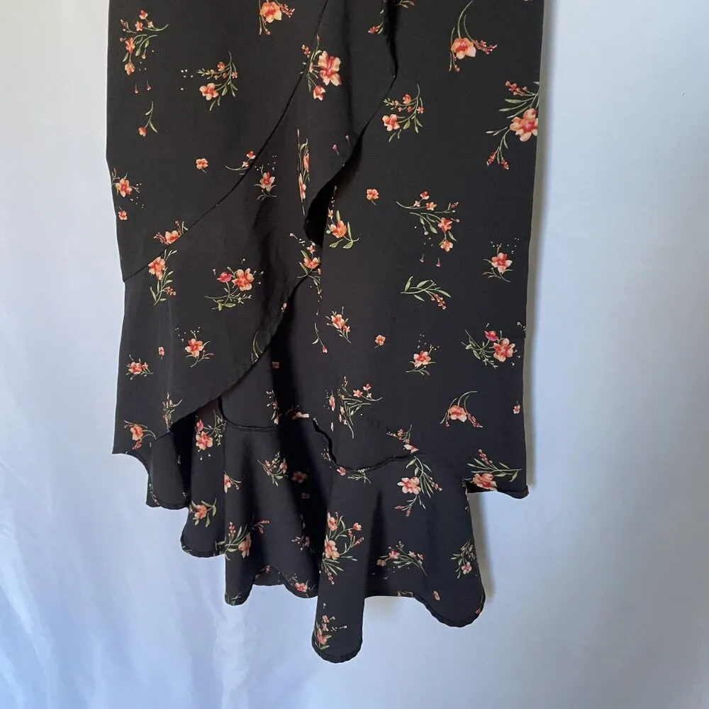 No Boundaries Black Floral Wrap Maxi Dress S lightweight v-neck summer flowy - Image 3