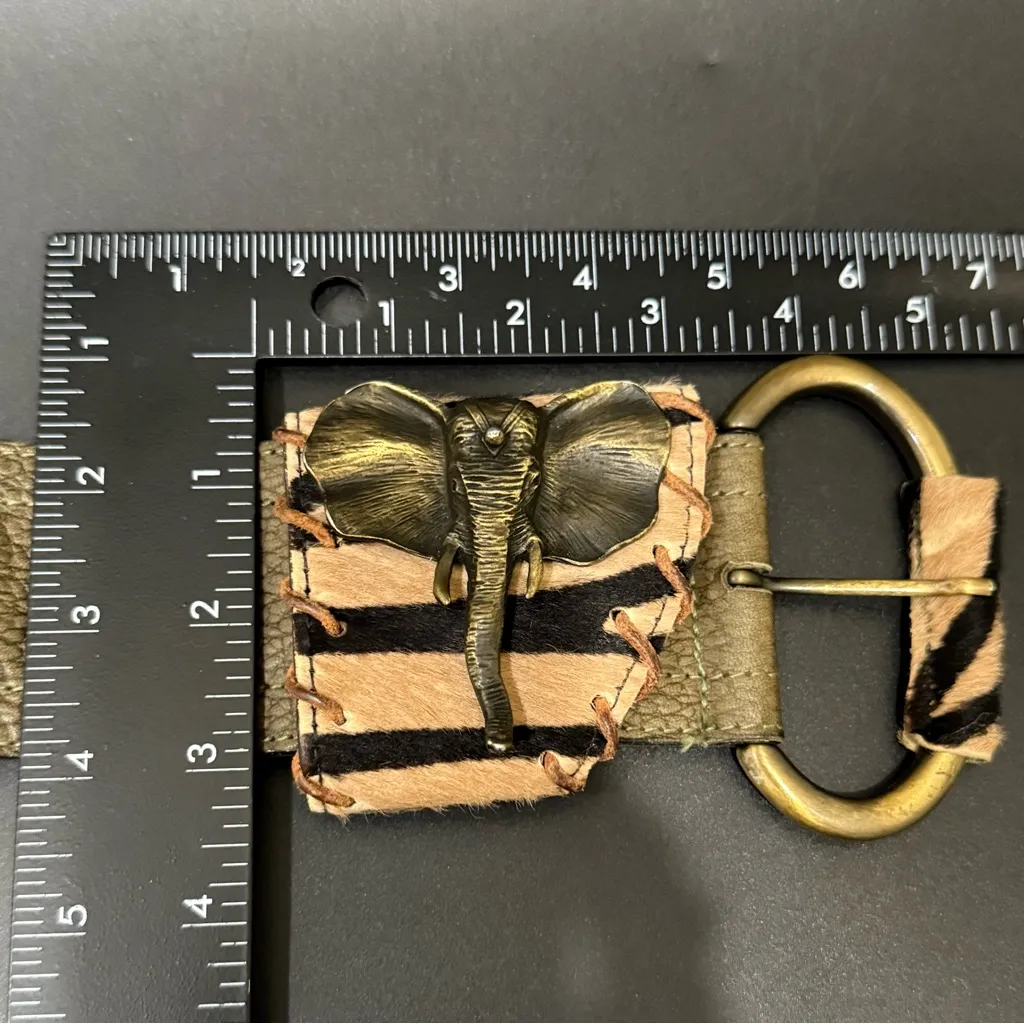 Vintage 80s R.J. GRAZIANO Olive Leather Elephant Buckle Wide Waist Belt Size M Green Size M - Image 11