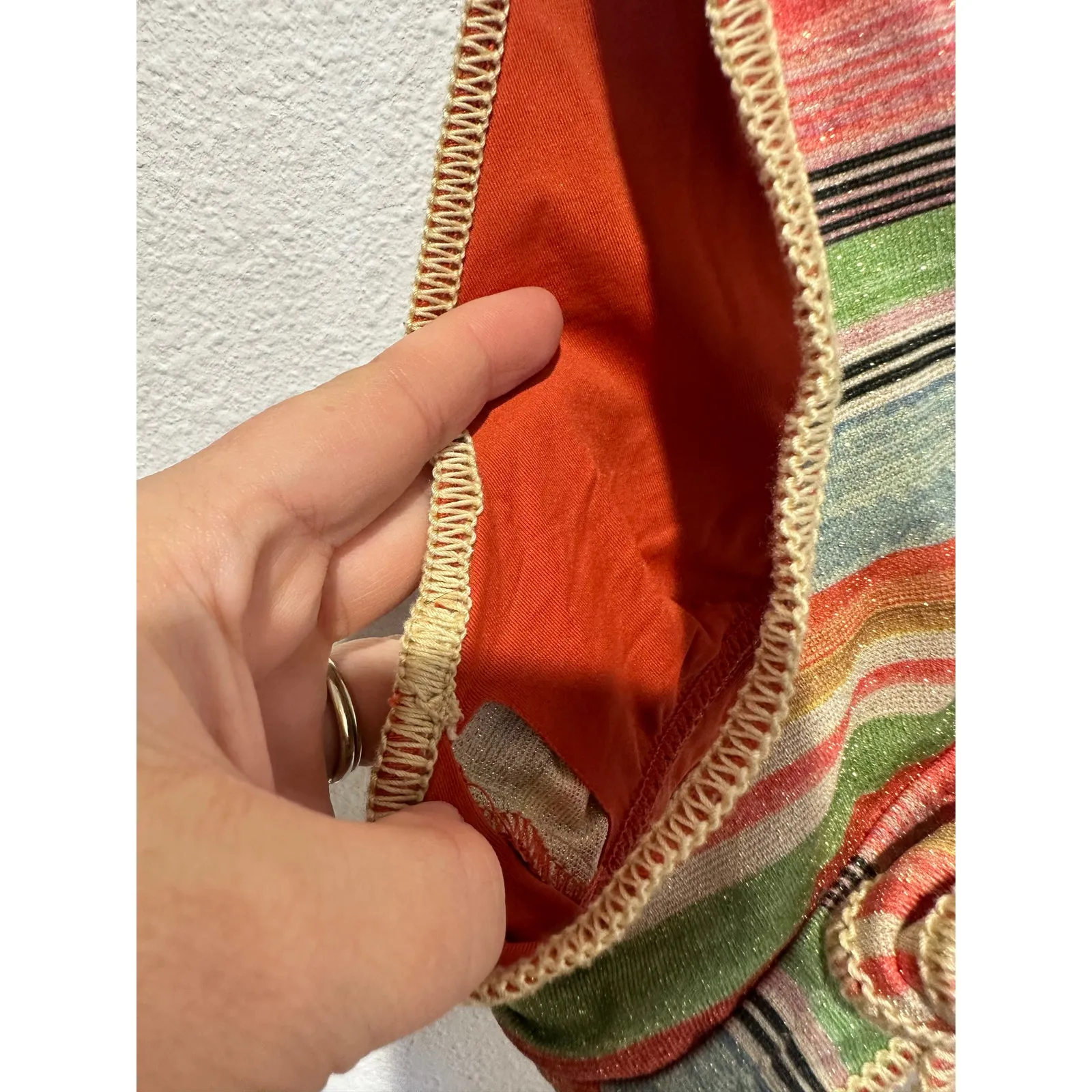 BECCA Multicolored Muted Stripes Pattern Halter Tie Back Bikini Top size Medium - Image 6