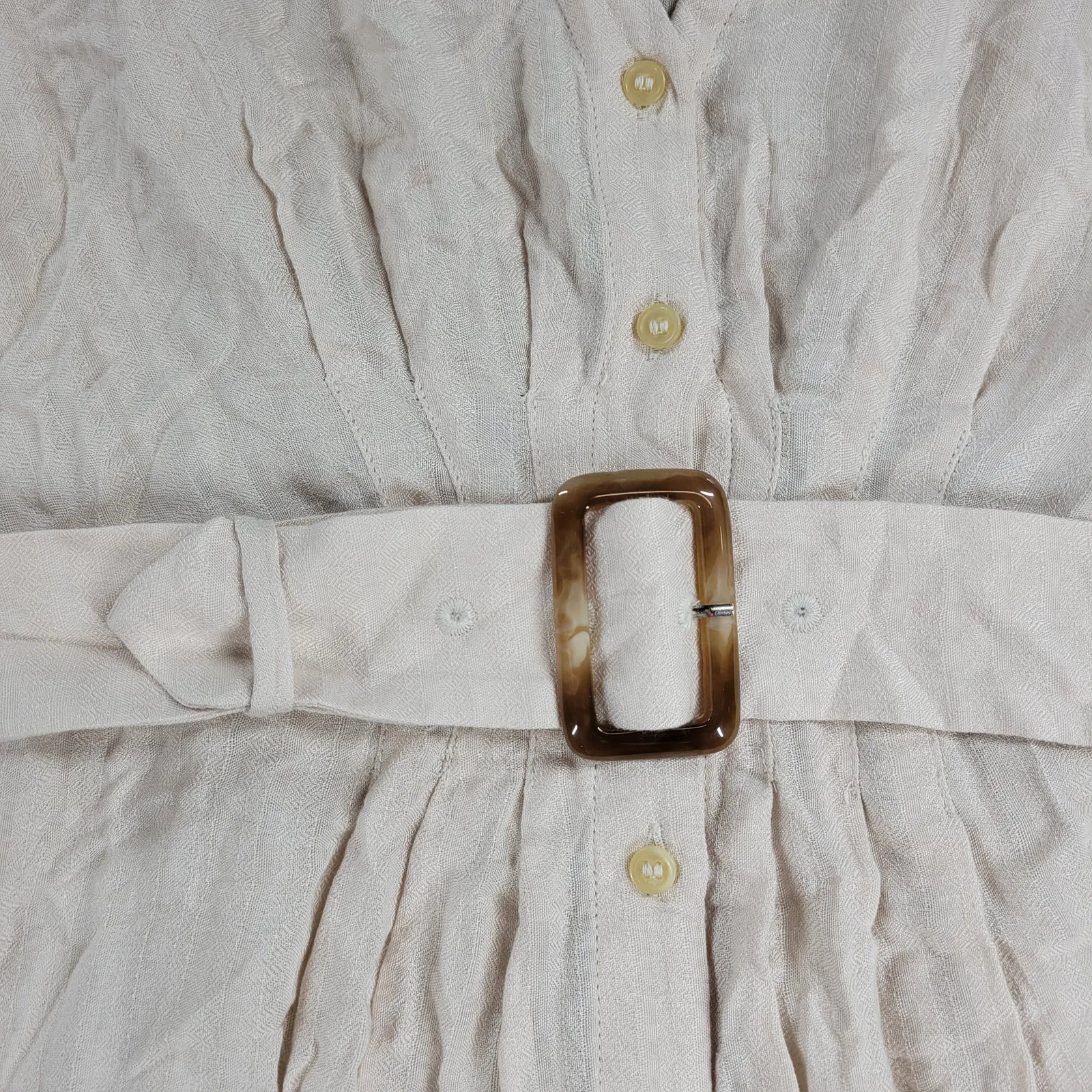 Free People Womens Belted‎ Top Medium Cream Solid Button Down Long Sleeve Blouse - Image 9