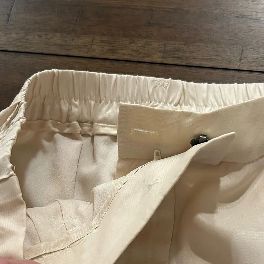 WAYF Cream Pleated Lined Wide Leg Pants Size Medium - Image 9