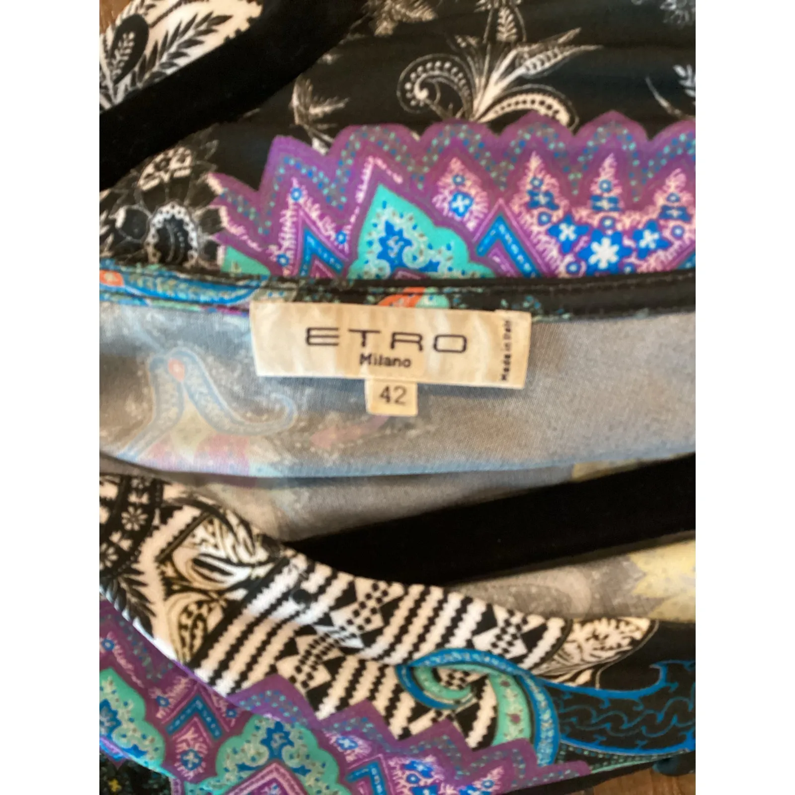 Etro ornament Paisely scarf floral faux wrap 3/4 sleeve midi dress 42 Purple Size undefined - Image 2