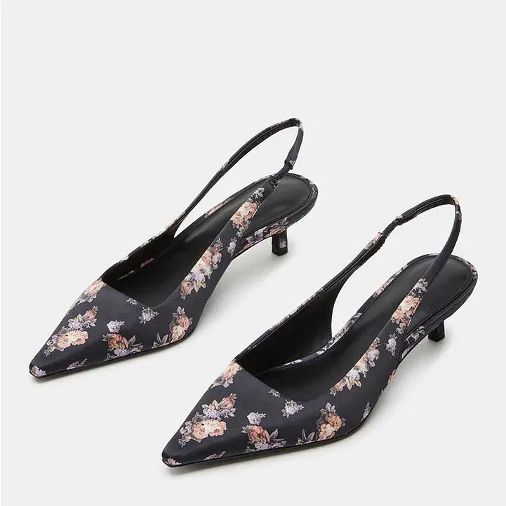 NEW Steve Madden Pointed Toe Kitten Heel Floral Printed Slingback Pumps - Image 5