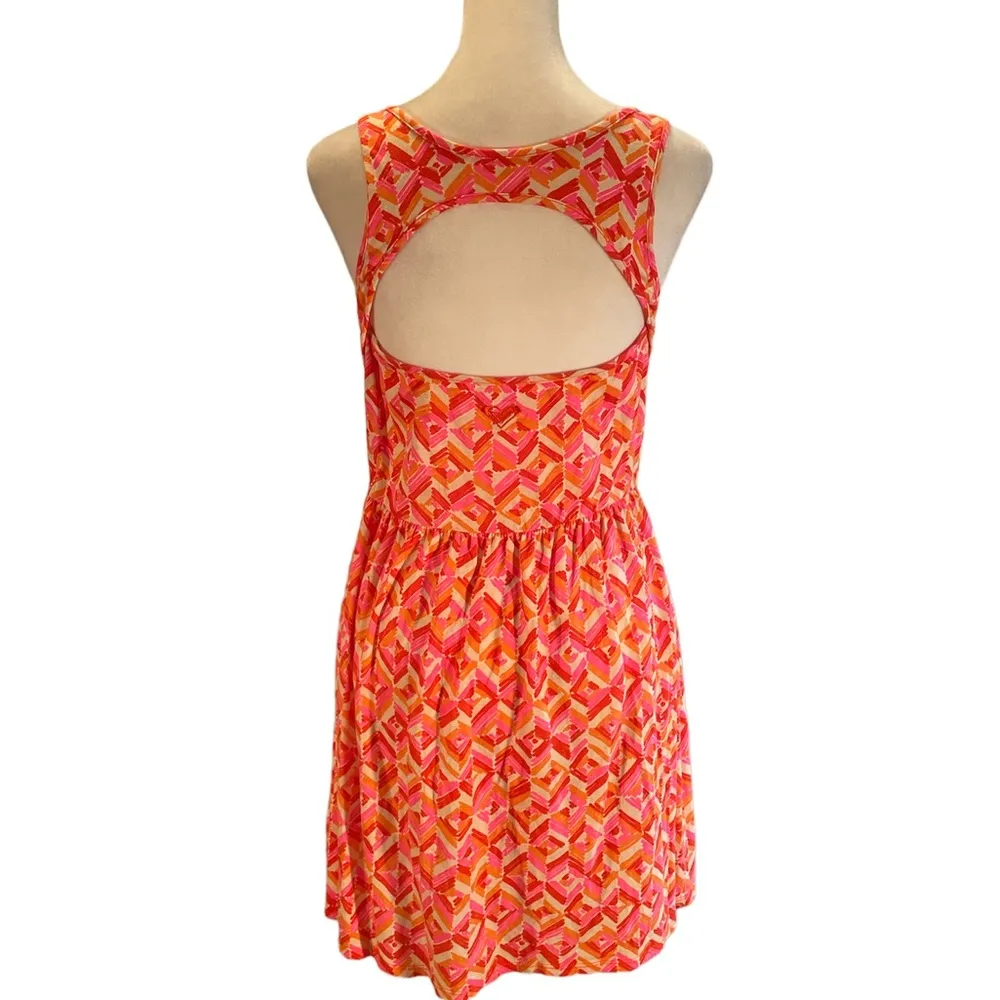 Orange, Red, White & Pink Abstract Print Cut Out Back Sleeveless Sundress M - Image 2