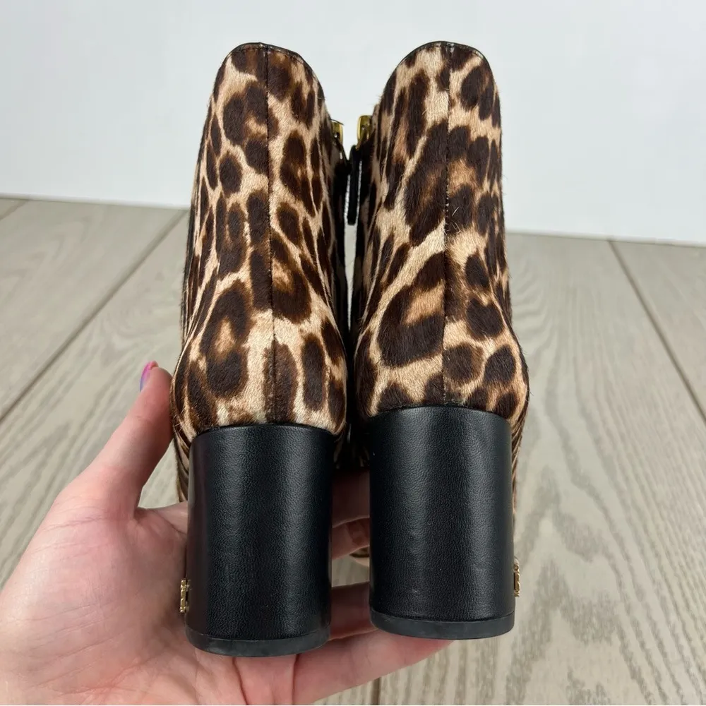 Tory Burch Brooke Leopard Calf Hair Ankle Heeled Booties 6 Brown/Tan/Black $398 - Image 9