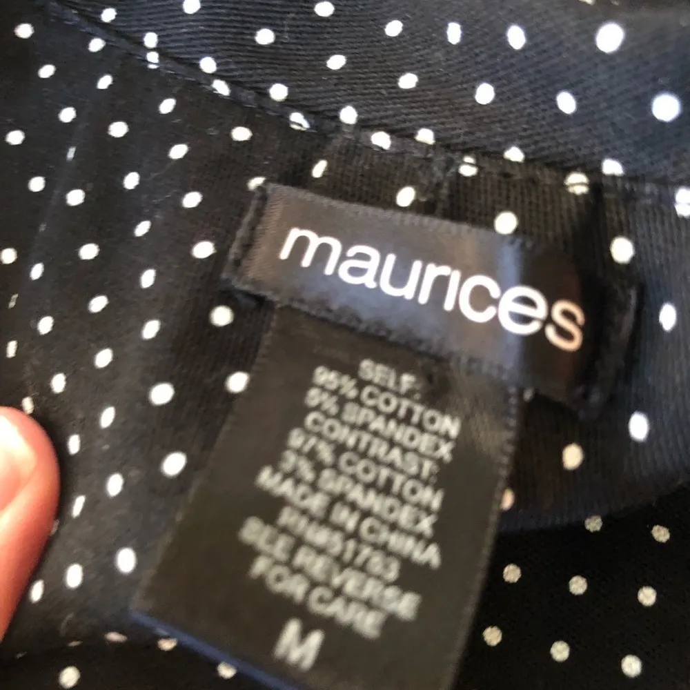 Maurices Black White Polka Dot Stretch Belted Trench Coat Double Breasted Sz. M - Image 6