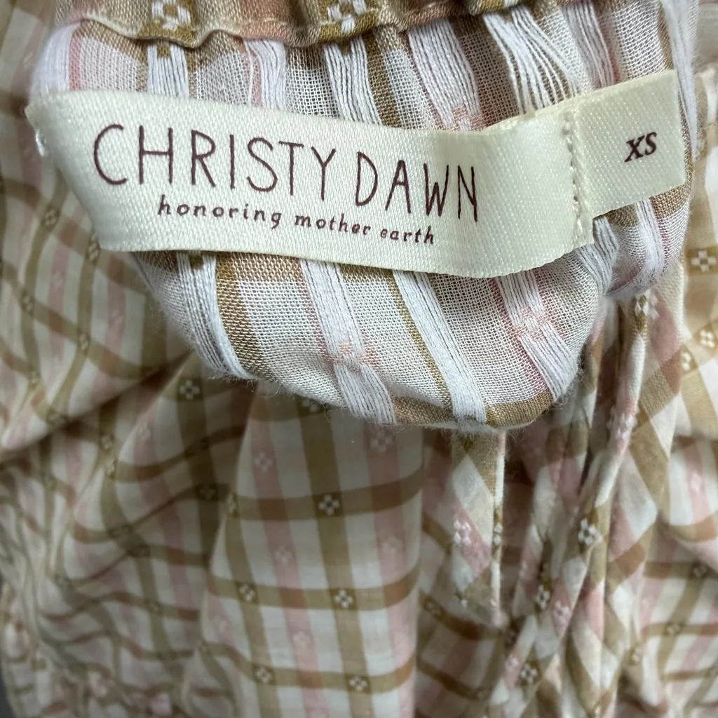 Christy Dawn Delphine Midi Tiered Sun Dress in Snapdragon Gingham Pink Tan XS - Image 11