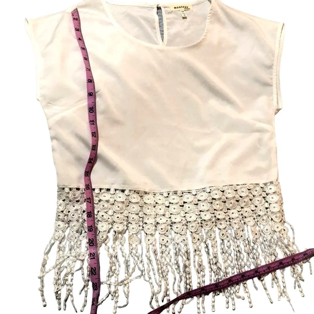 Monteau White Fringe Embellished Crop Top Medium - Image 7