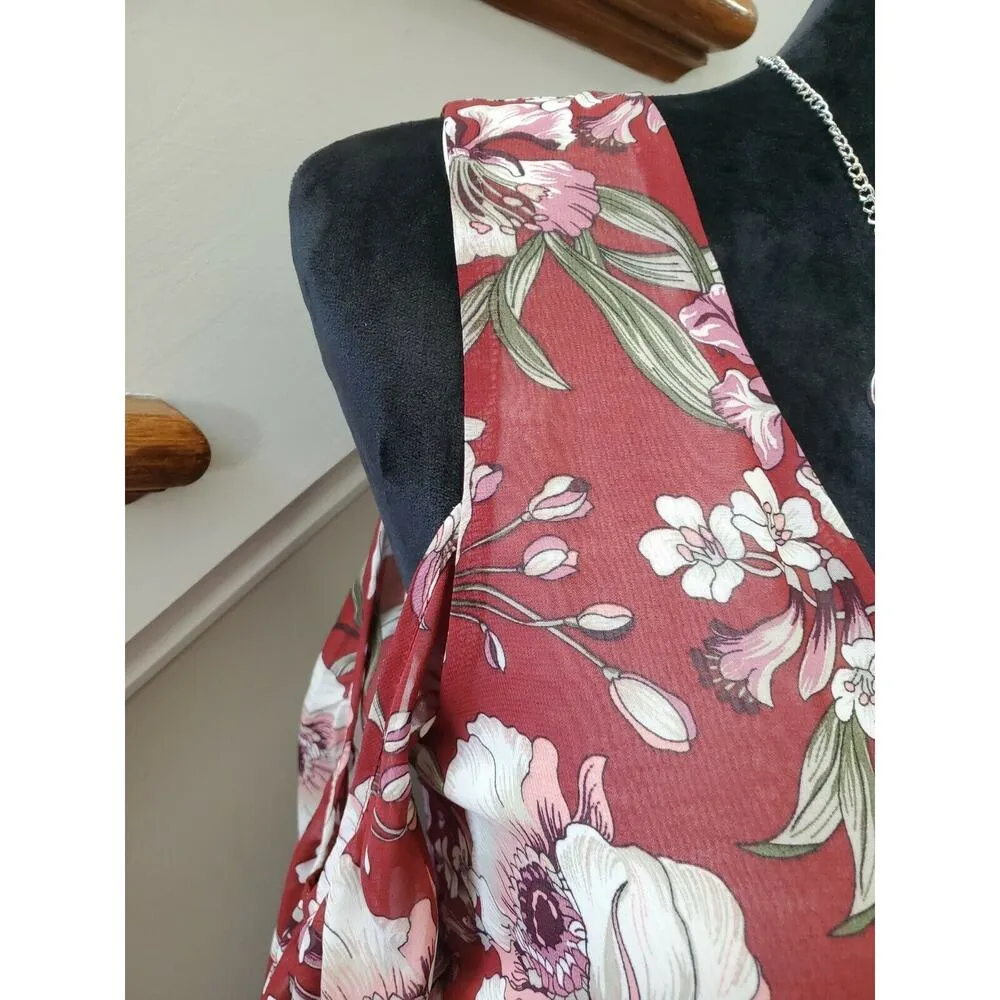 Forever21 Women's Red Polyester V-Neck Cold Shoulder Sleeve Knee Length Dress S - Image 5