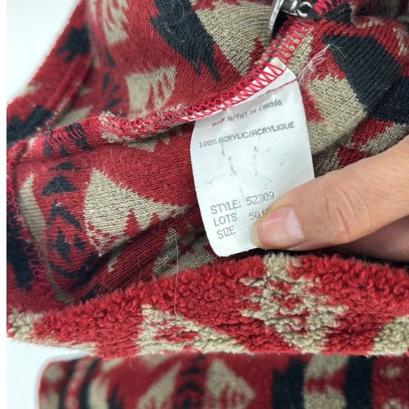 vintage Tsunami fleece jacket Southwestern Aztec tribal conch silver buttons Red - Image 8